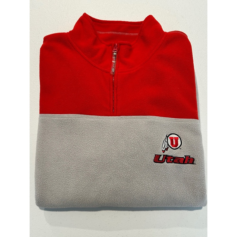 Utah Utes Red Gray Embroidered Active Fleece Quarter Zip Pullover Mens XL - Picture 11 of 14